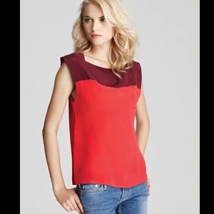 French Connection silk colorblock shirt in size 0 red/rust